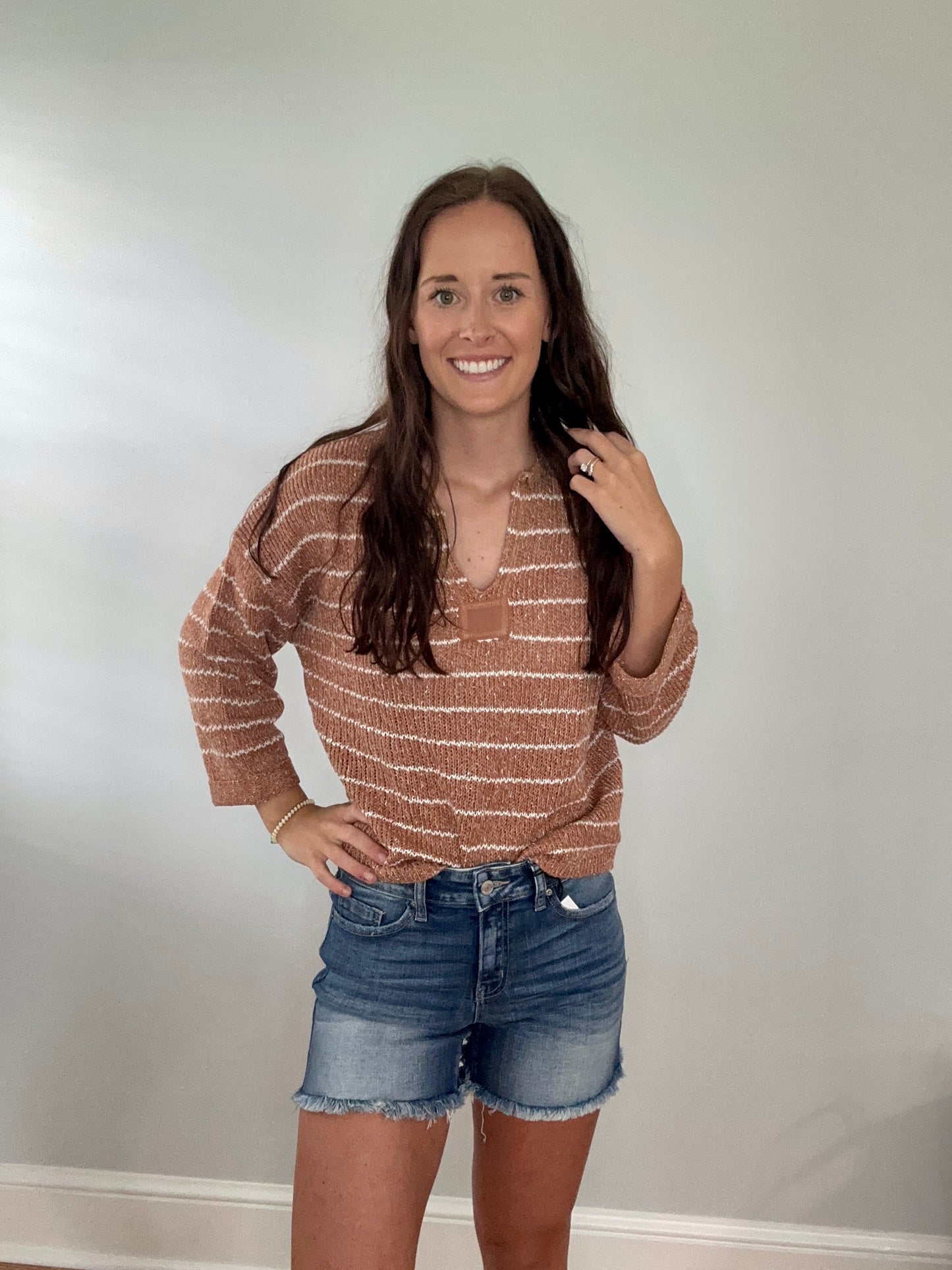 Striped Drop Knit Sweater in Sienna