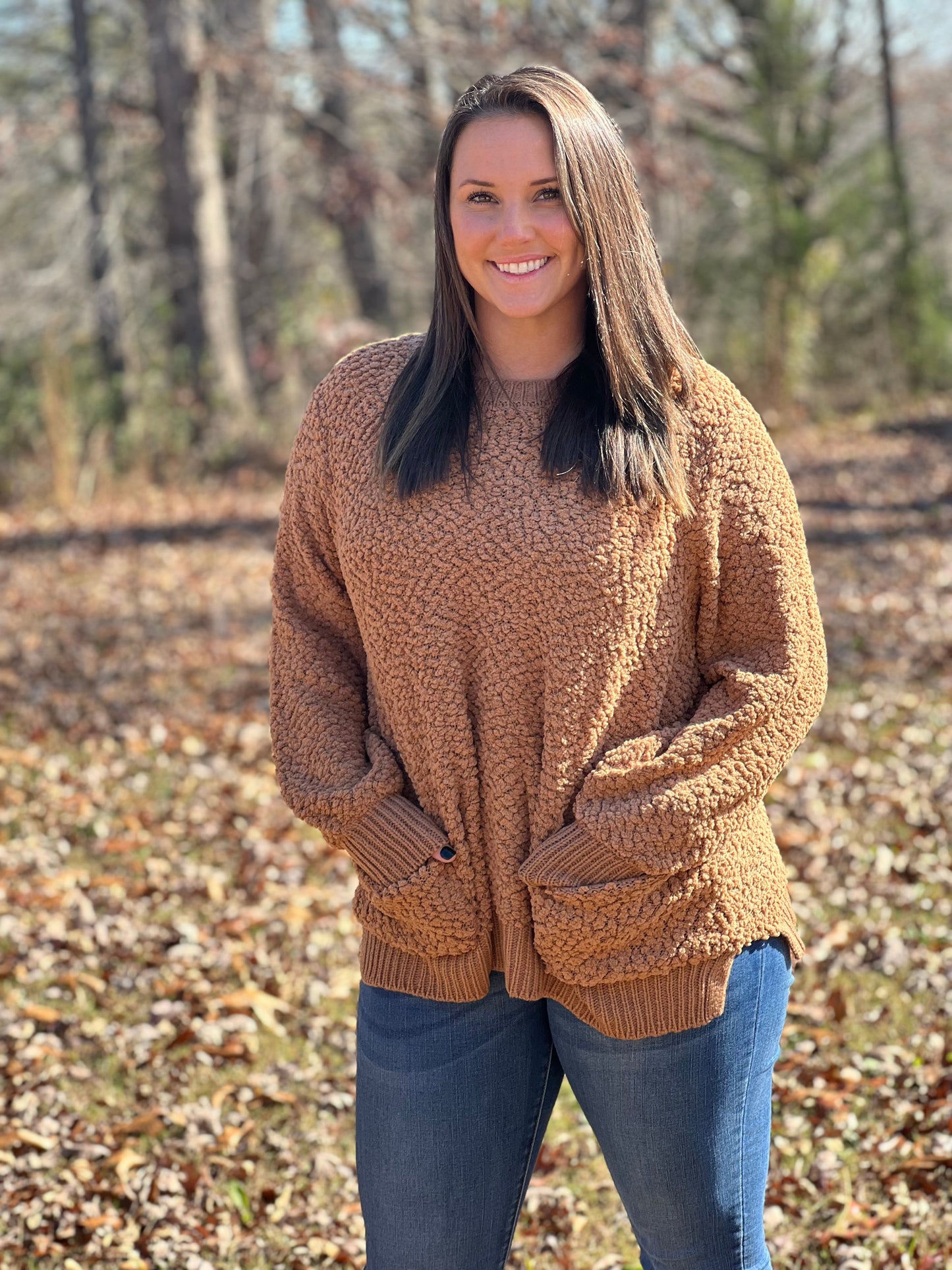 Front Pocket Popcorn Sweater in Camel**FINAL SALE**