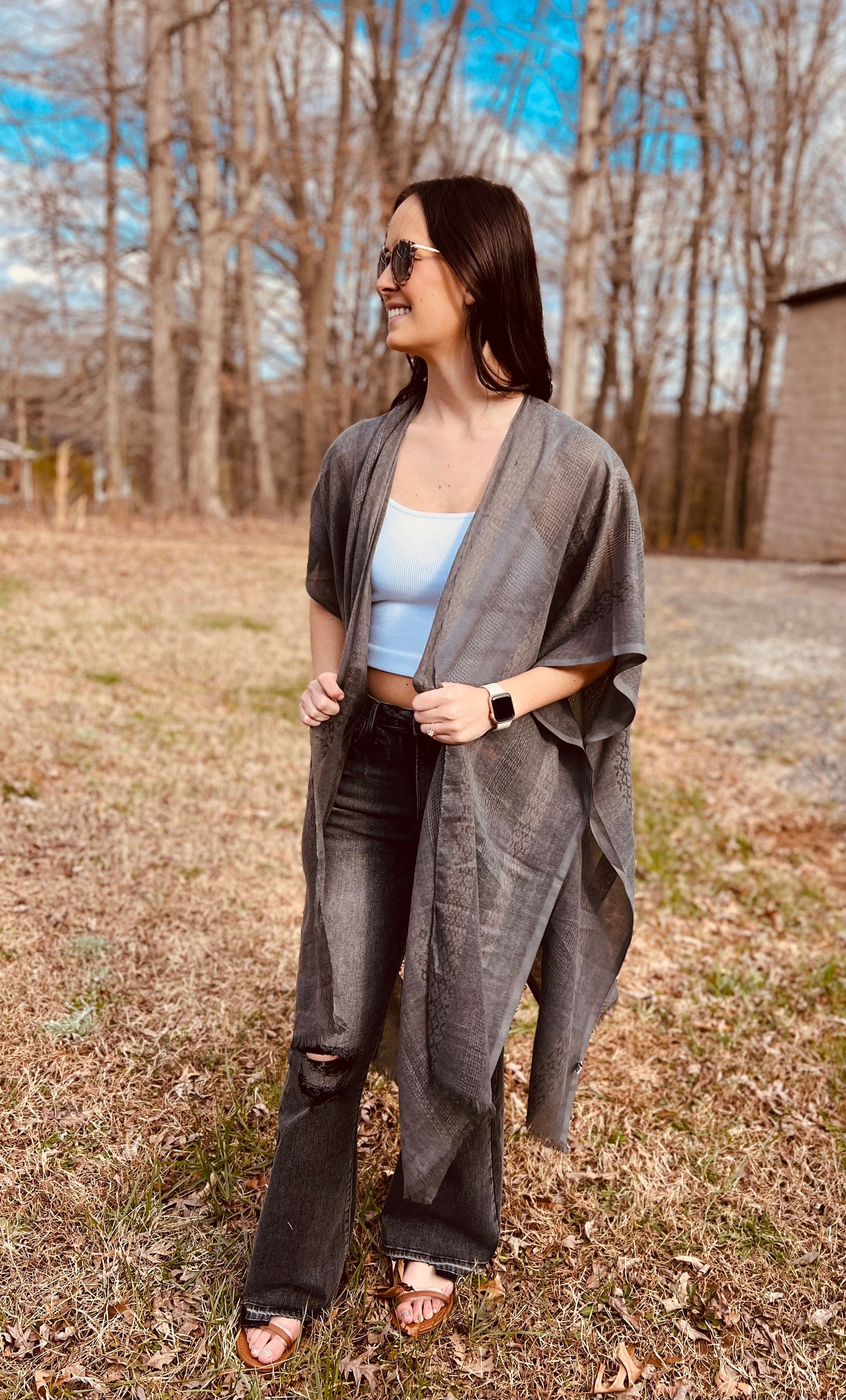 Woven Long Line Tribal Kimono in Charcoal**FINAL SALE**