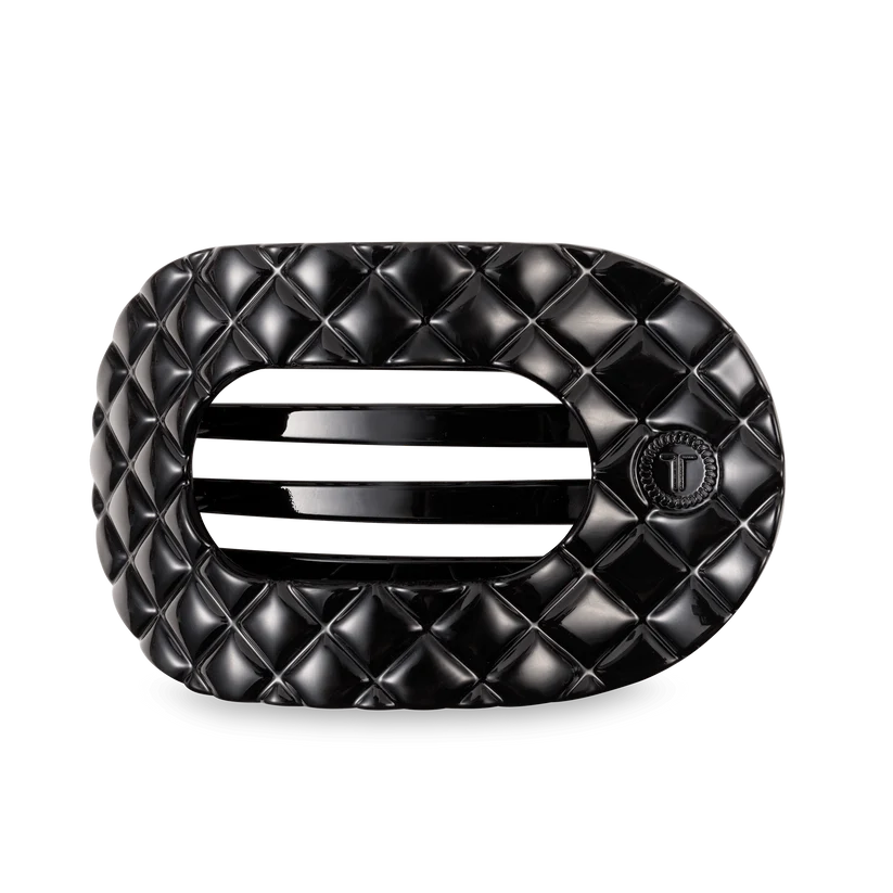 Flat Round Hair Clip-Jet Black Quilted