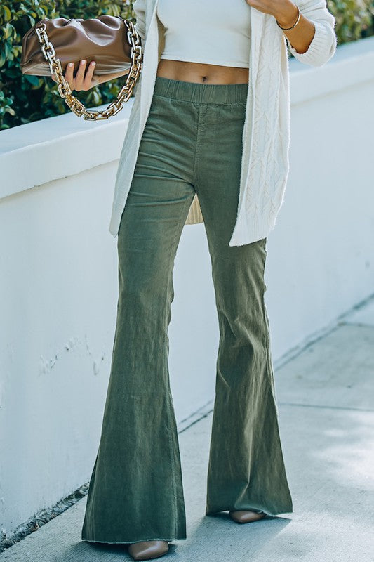 High Rise Flare Corduroy Pants in Olive – Karson and Ko