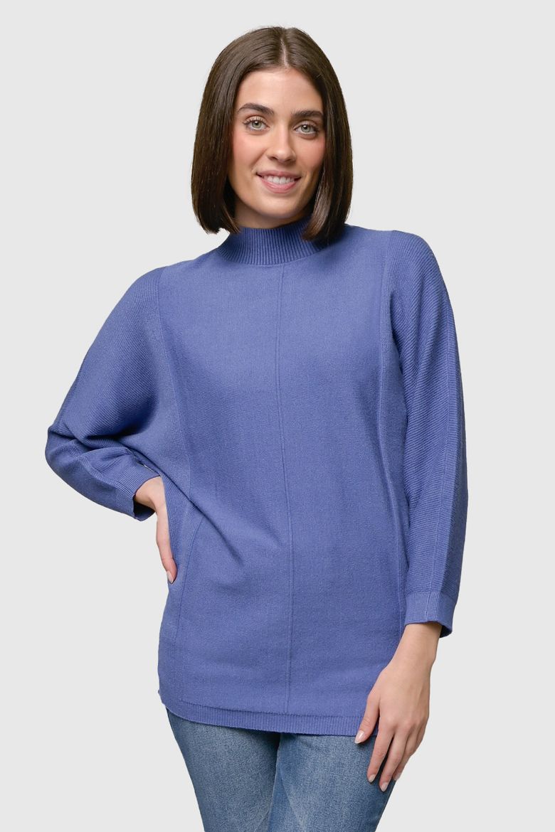 Heathered Mock Neck Sweater in Blue