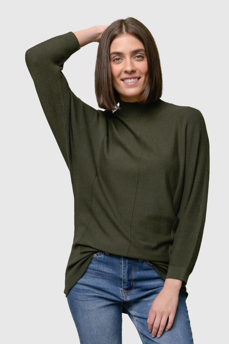 Heathered Mock Neck Sweater in Green