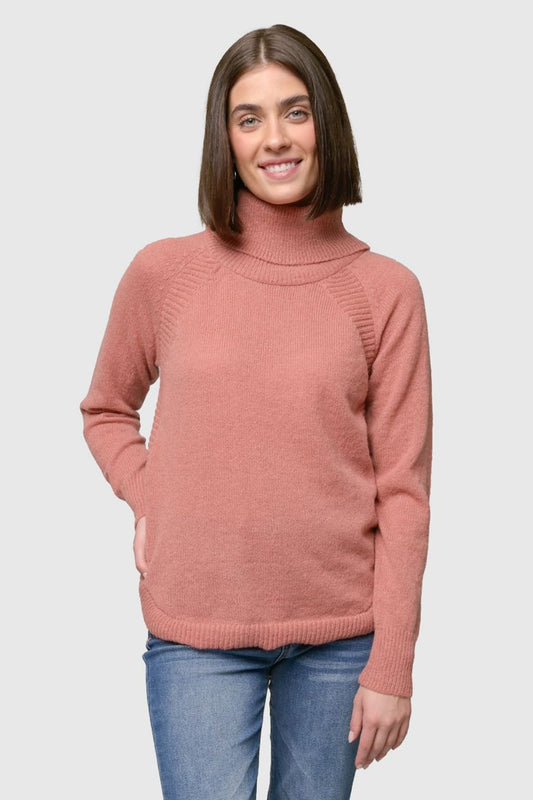 Mossy Shirttail Cowl Neck Sweater in Rose