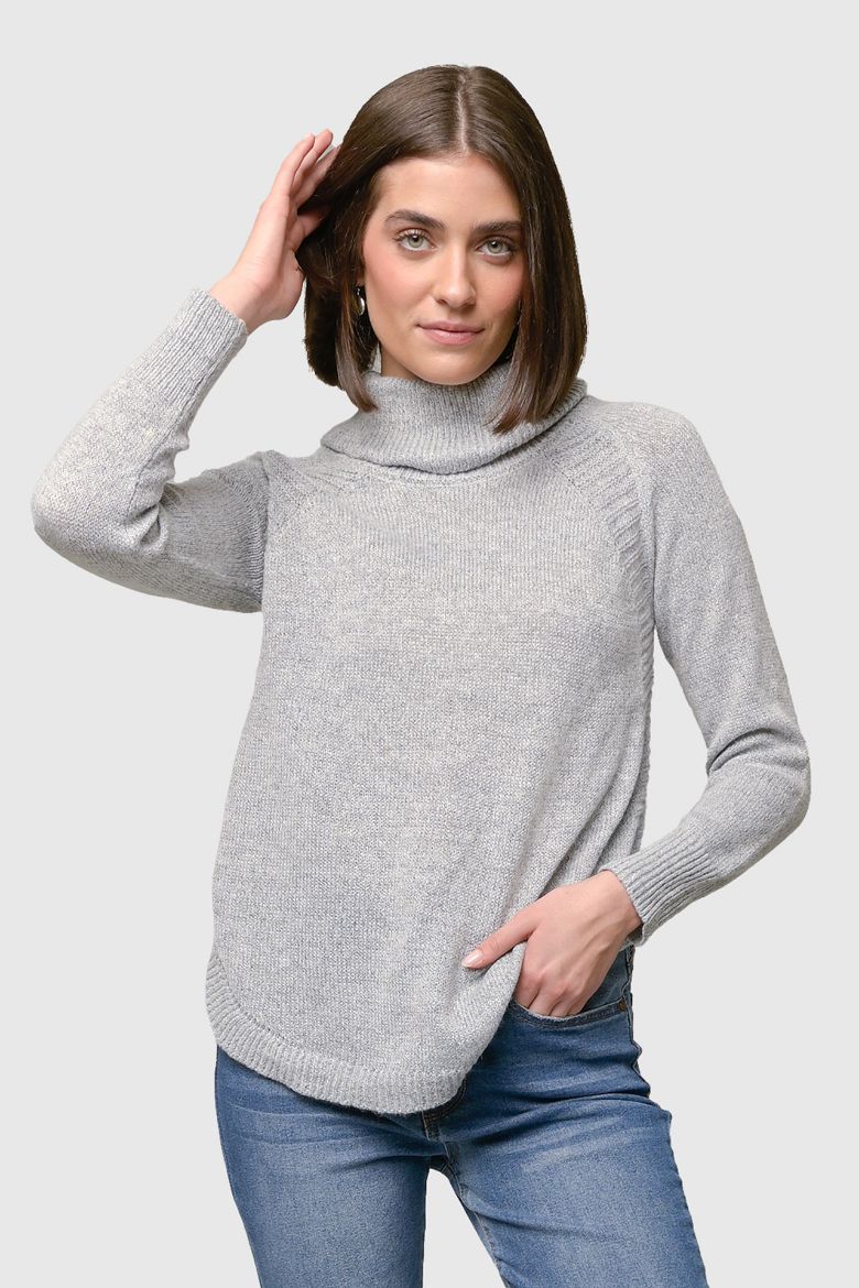 Mossy Shirttail Cowl Neck Sweater in Gray