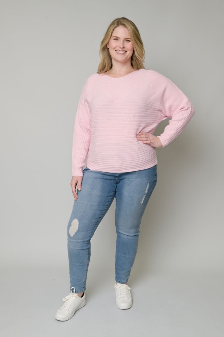 Ribbed Boatneck Dolman Sweater in Pink