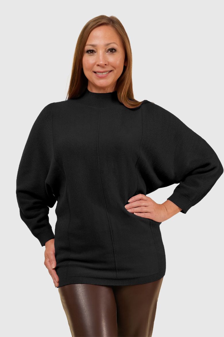 Heathered Mock Neck Sweater in Black