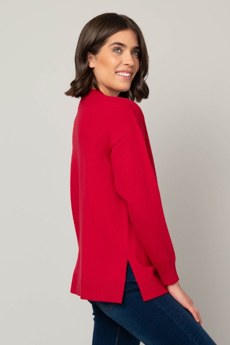 Jersey Stitch V-Neck Sweater in Red