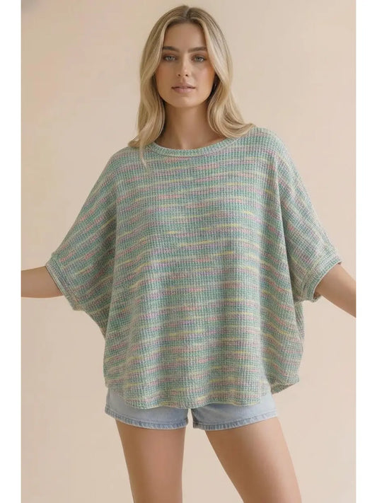 Round Neck Dolman Multicolor Stripe Top