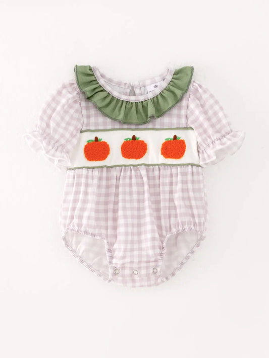 Girls Pumpkin Chenille Patches Romper