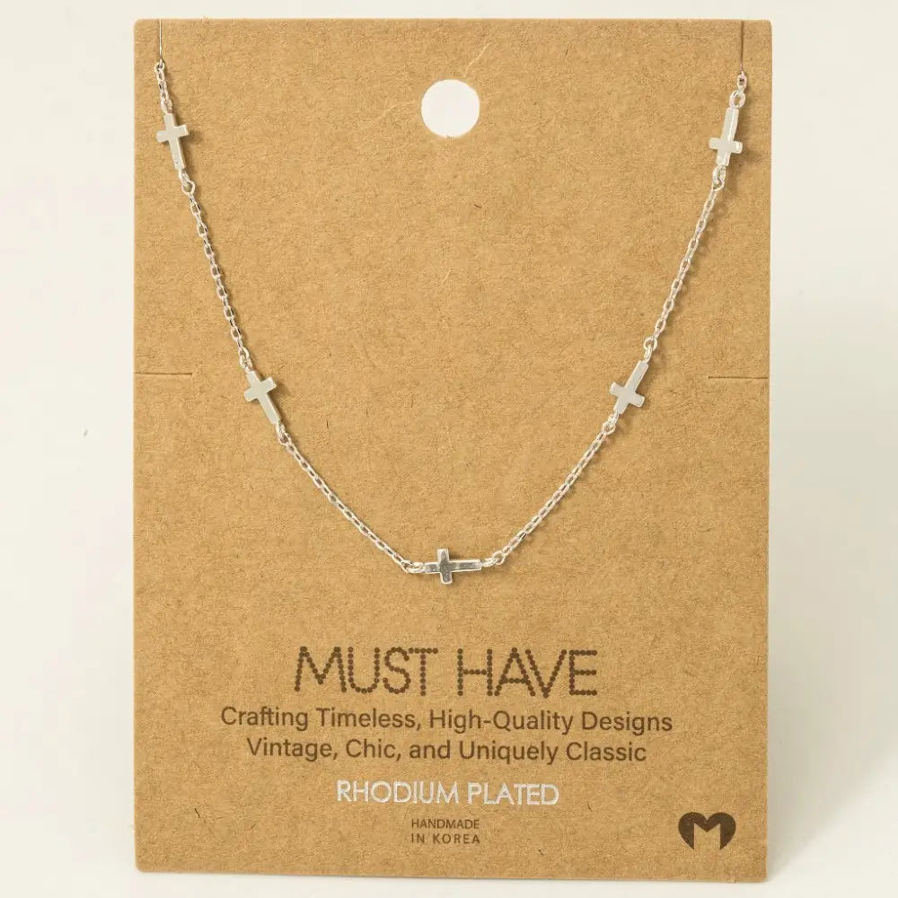 Dainty Cross Station Necklace-Silver