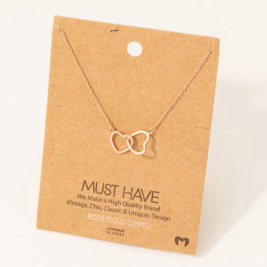 Heart Link Charm Necklace-Rose Gold
