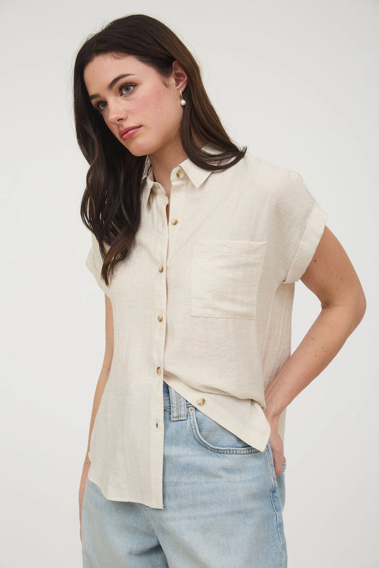 Collared Cuff Sleeve Back Pintuck Shirt in Oatmeal
