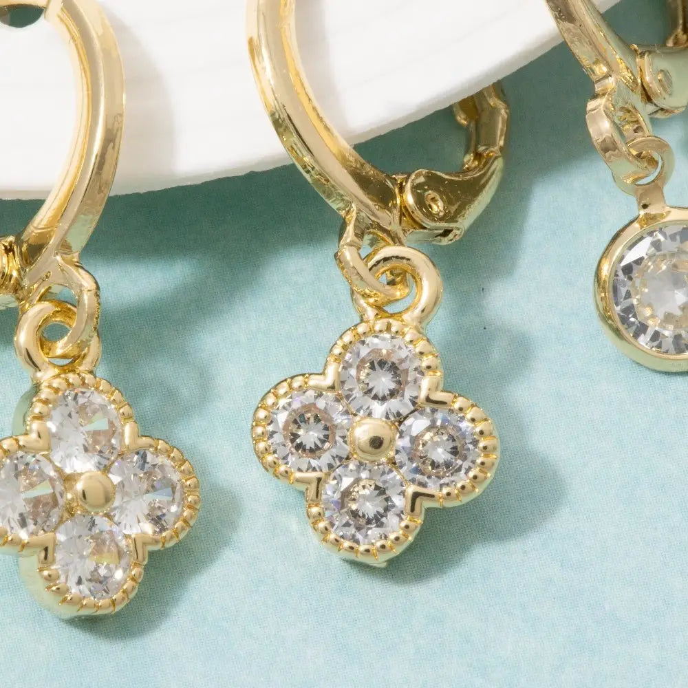 Clover and Ball Charm Hoop Earring Set