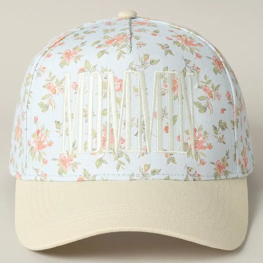 Mommin' Embroidered Floral Hat-Coral