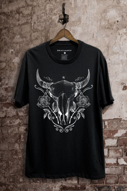Cow Skull Flowers Graphic Tee
