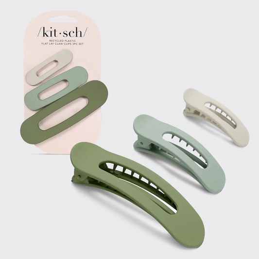 Recycled Plastic Matte Flat Lay Claw Clip 3pc - Eucalyptus