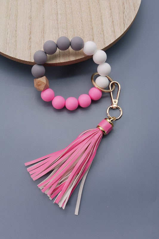 Rubber Beaded Key Ring in Pink