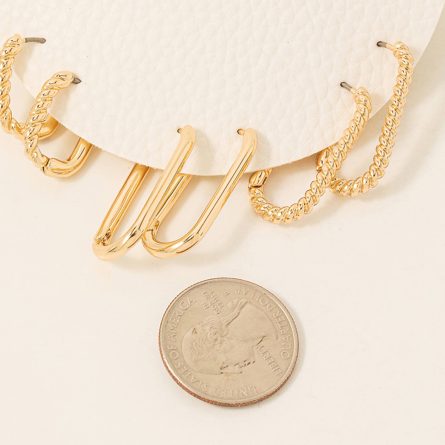 Metallic Oval Hinge Hoop Earrings Set: S