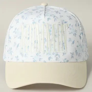 Mommin' Embroidered Floral Hat-Blue