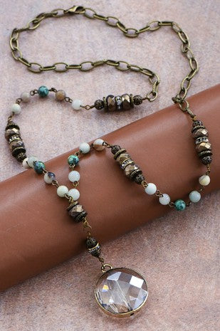 Natural Stone Bead Chain Link Necklace in Green