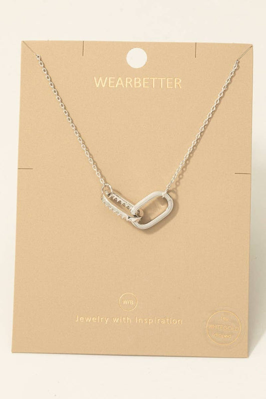 Gold Dipped Pave Oval Link Pendant Necklace-Silver