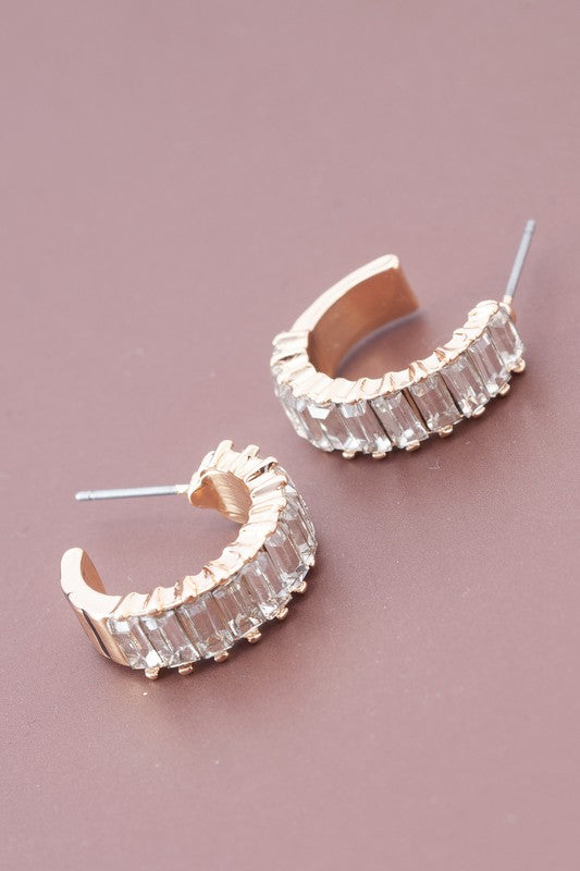 BAGUETTE STONE CIRCLE HOOP EARRINGS