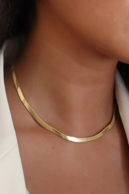 18K Gold Waterproof Stainless Steel Herringbone Necklace