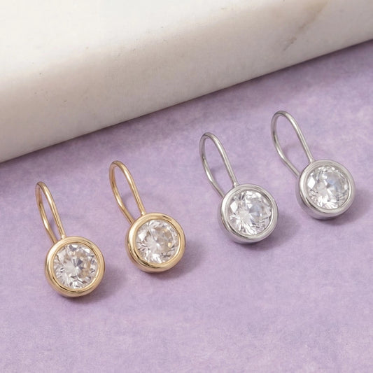 Round Drop Earrings-Silver