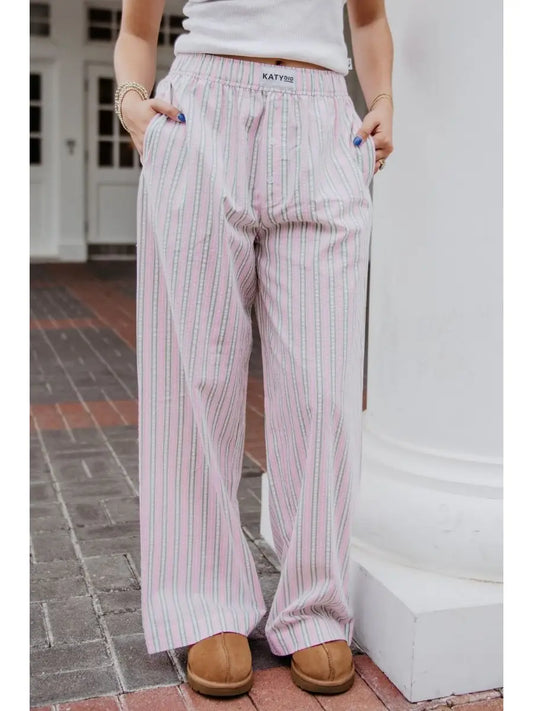 Light Pink and Green Striped Boxer Pants by Katydid
