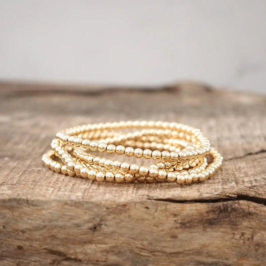 Stack of 5 Bracelets Gold Tone Small Ball Beads