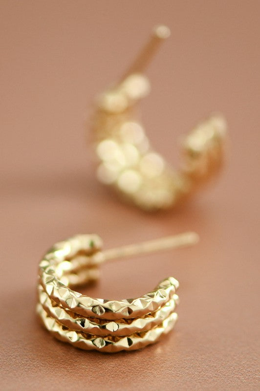 18K Waterproof Non-Tarnish Stainless Steel Hammered Hoops