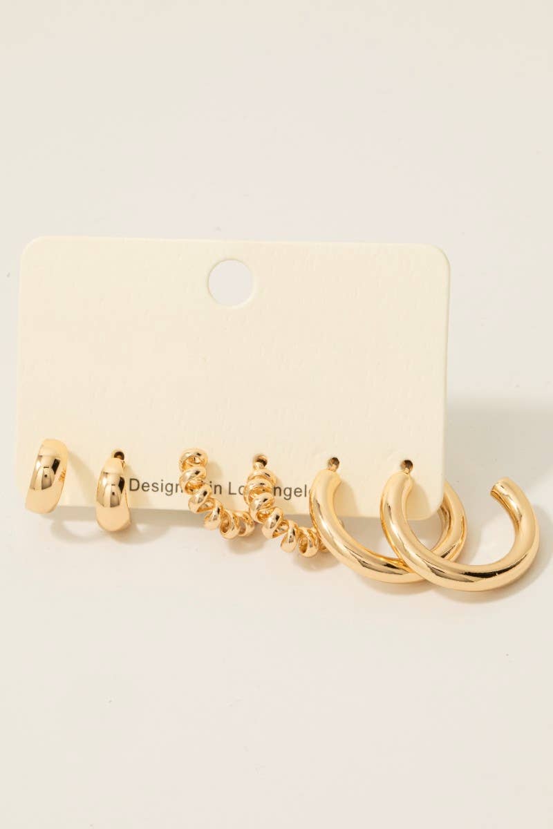 3Pc Mixed Hoop Earrings Set