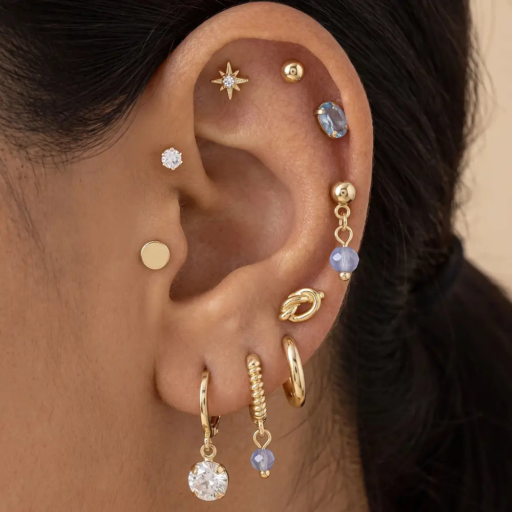 18K Gold Dipped Crystal Charm Ten Pair Earrings Set
