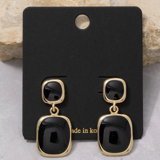 Double Cushion Stone Drop Earrings-Black