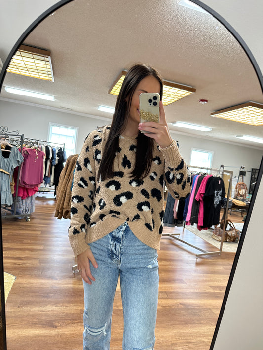 Chandler Leopard Hooded Sweater in Taupe**FINAL SALE**