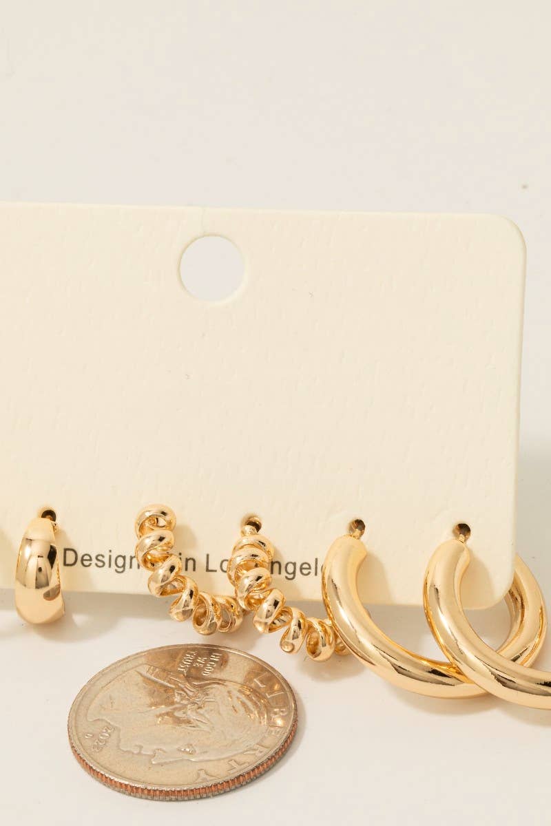 3Pc Mixed Hoop Earrings Set