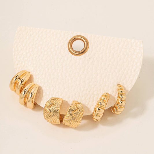Mixed Wide Metallic Hoop Earrings Set