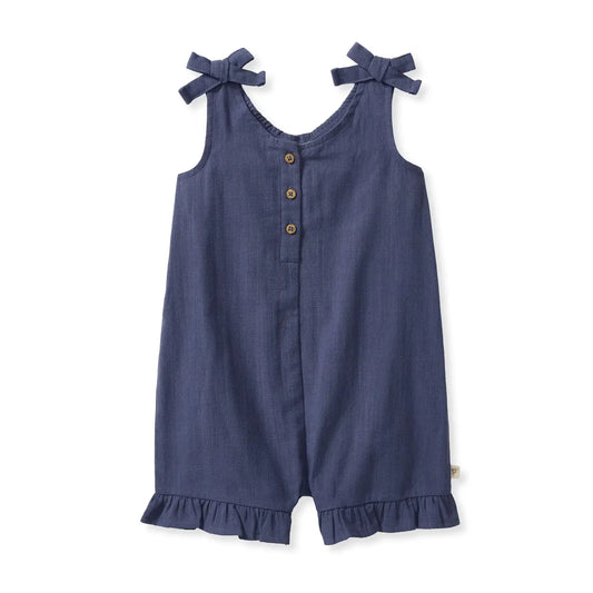 Check Gauze Blue Girl Romper