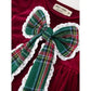 Baby Girls Velvet Plaid Bow Romper