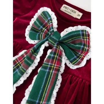 Baby Girls Velvet Plaid Bow Romper
