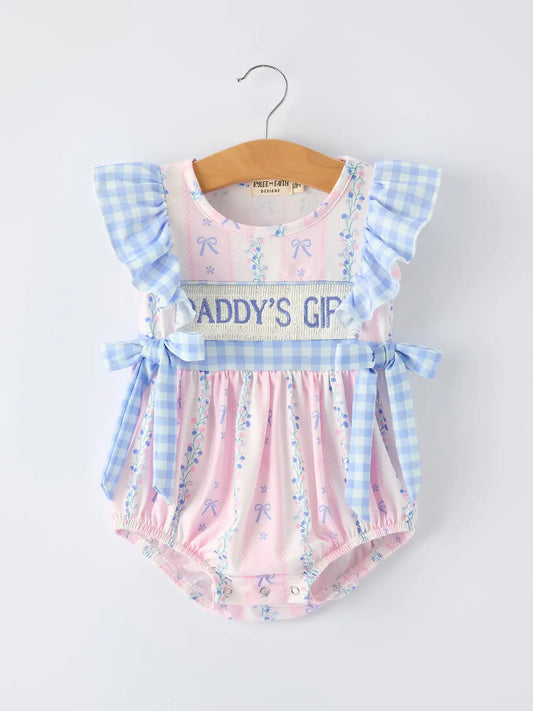 “Daddy's Girl” Smocked Plaid Baby Girls Romper