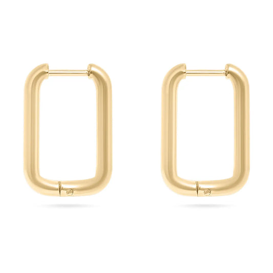 18K Gold Rounded Rectangle Everyday Huggie Earrings