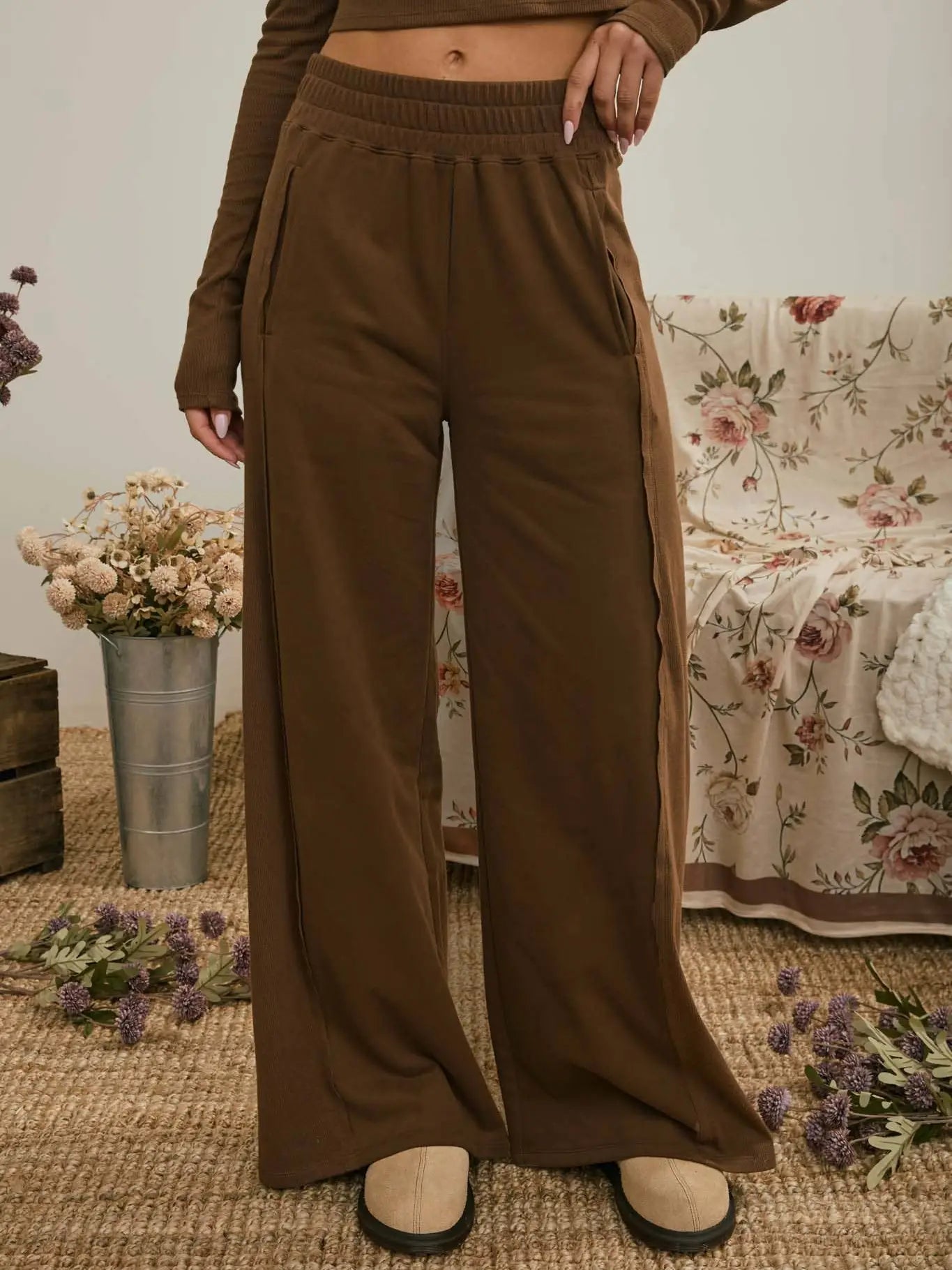 Elastic Waist Side Panel Knit Lounge Pants