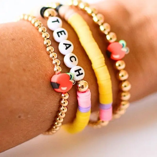 Apple For the Teacher Bright Colored Bracelet Stack Jewelry