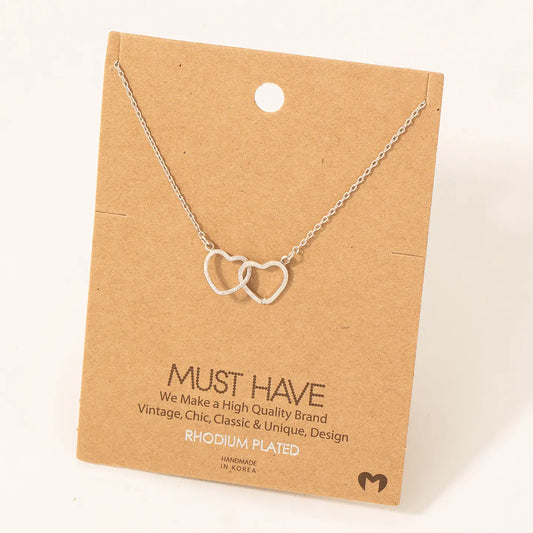 Heart Link Charm Necklace-Silver