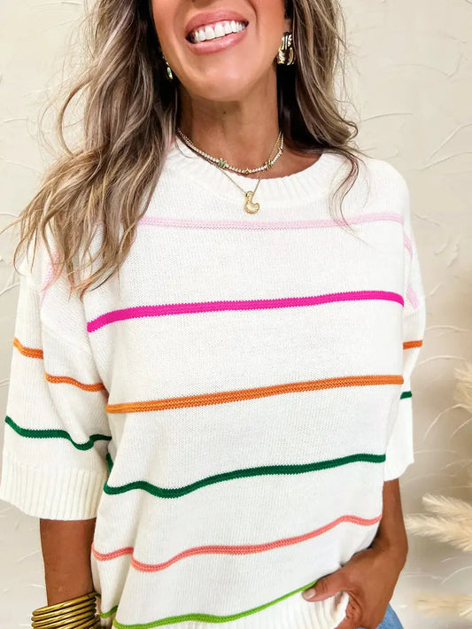 Rainbow Stripe Half Sleeve Top