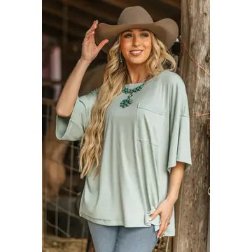 Ribbed Relaxed Boyfriend Shirt in Sage