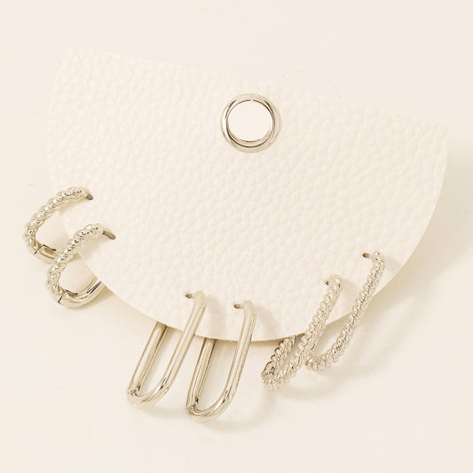 Metallic Oval Hinge Hoop Earrings Set: S