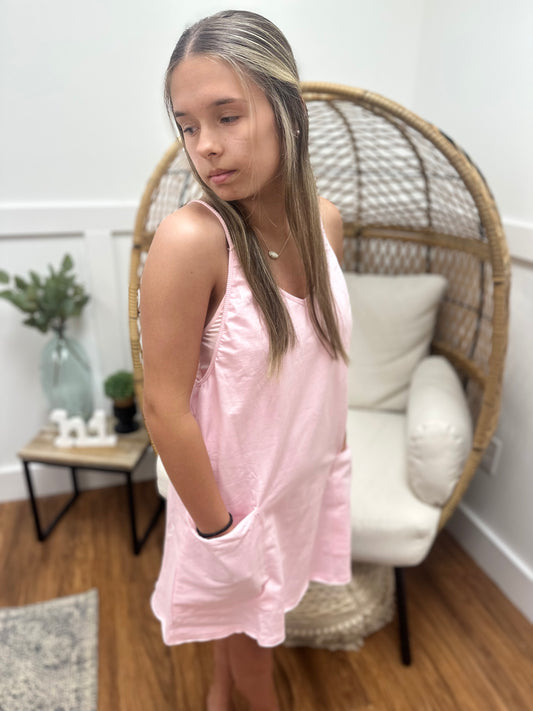 Sporty Mini Dress with Built in Romper in Pink